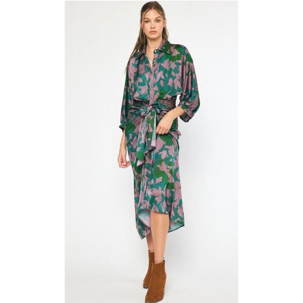 Entro SILKY HUNTER FLORAL WRAP WAIST MAXI Sz Small